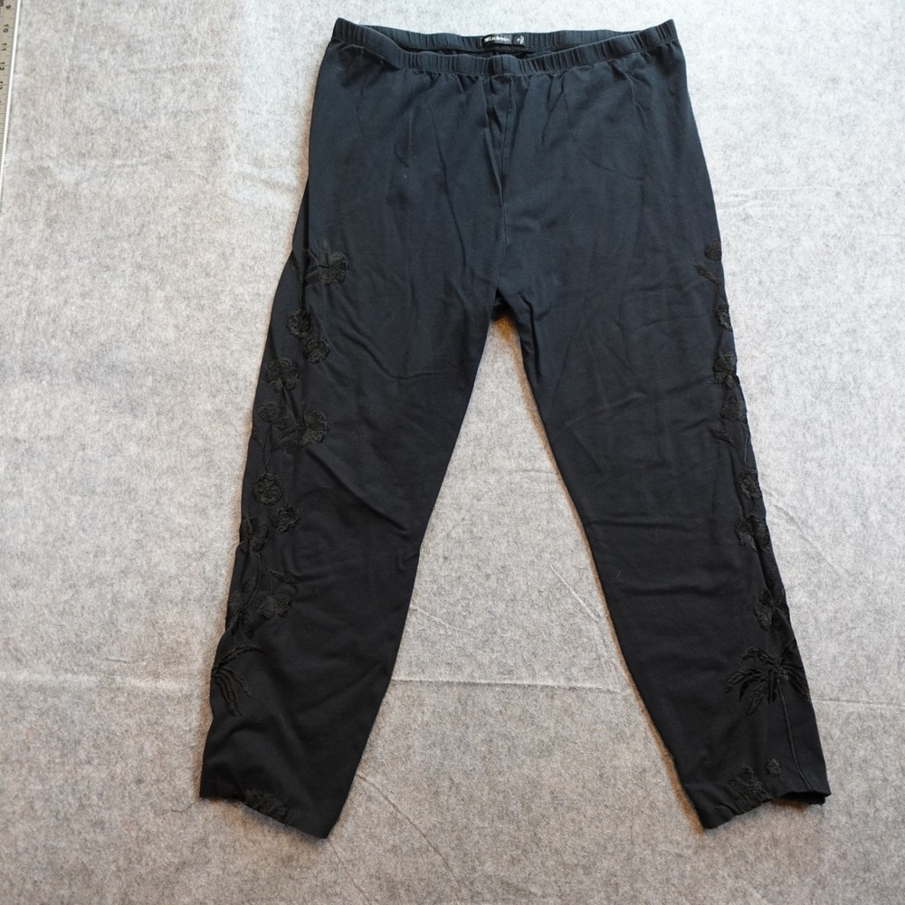 Johnny Was Pant Women Extra Large Black Floral Embroidered Cotton Leggings